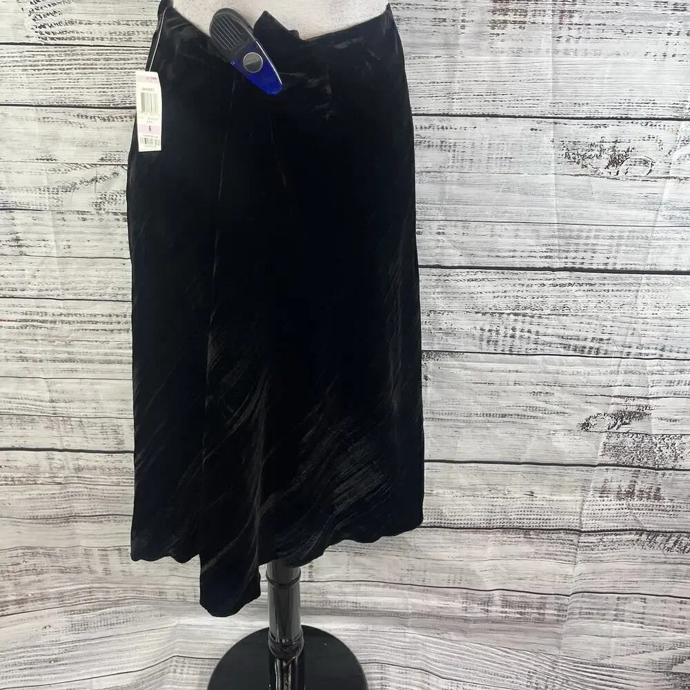 Style & Co Skirt size 6 Black Velveteen Bias Knee A Line Modest Party Cocktail